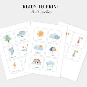 16 Weather Cards Montessori flashcards Pre-School Cards Rainbow Educational Printable Cards Instant Download image 3