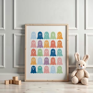 Rainbow Ghost Poster, Halloween Nursery Print, Cute Ghost Baby Playroom, Rainbow Boo Print, Seasonal Prints, Spooky Season, DIGITAL DOWNLOAD.