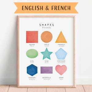 Poster educativo francese bilingue, poster educativo per sala giochi, dall'inglese al francese, aula francese, poster di apprendimento, download digitale