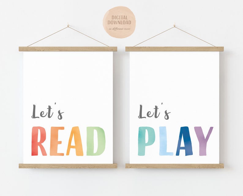 Set of 2 Prints, Rainbow Playroom Decor, Let's Play, Let's Read, Toddler Wall Art, Homeschool Decor, Nursery wall art, Digital Download image 8