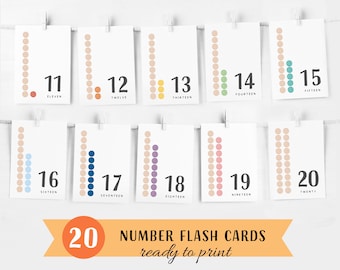 Count To 20 Flash Cards, Preschool Counting Flash Cards, Count and Clip, Number Cards 1-20, Montessori Flash Cards, Instant Download