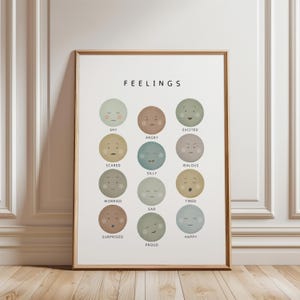 Feelings Chart Poster for Kids, Emotions Faces Art, Neutral Earth Tones Nursery Print, Social Emotional Learning Chart, Digital Download image 6