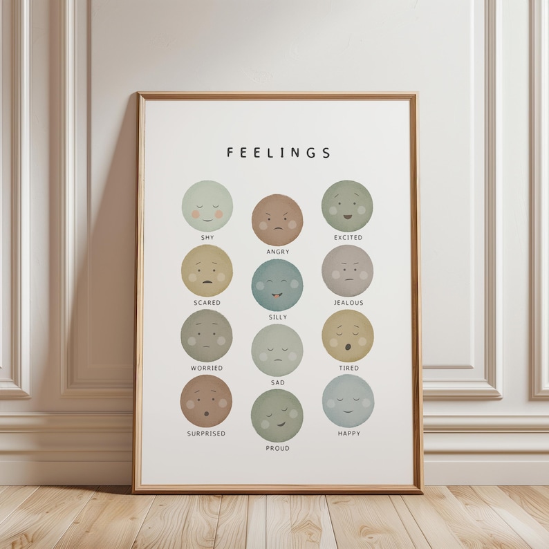 Feelings Chart Poster for Kids, Emotions Faces Art, Neutral Earth Tones Nursery Print, Social Emotional Learning Chart, Digital Download image 6
