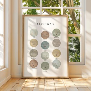 Feelings Chart Poster for Kids, Emotions Faces Art, Neutral Earth Tones Nursery Print, Social Emotional Learning Chart, Digital Download image 8
