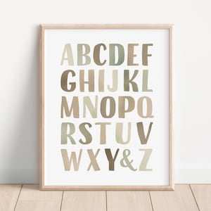 Educational Posters, Green Alphabet Poster, Watercolor Numbers Print, Playroom Posters, Nursery Wall Decor, Homeschooling, Digital Download