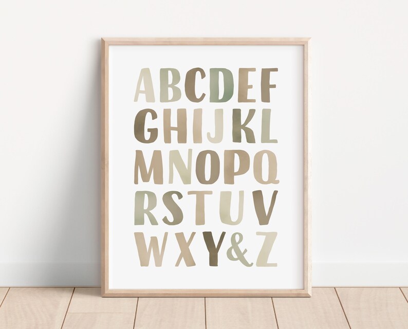 Educational Posters, Green Alphabet Poster, Watercolor Numbers Print, Playroom Posters, Nursery Wall Decor, Homeschooling, Digital Download