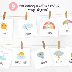9 Weather Cards / Flashcard Montessori / Carte per la scuola materna / Carte didattiche stampabili / Download istantaneo