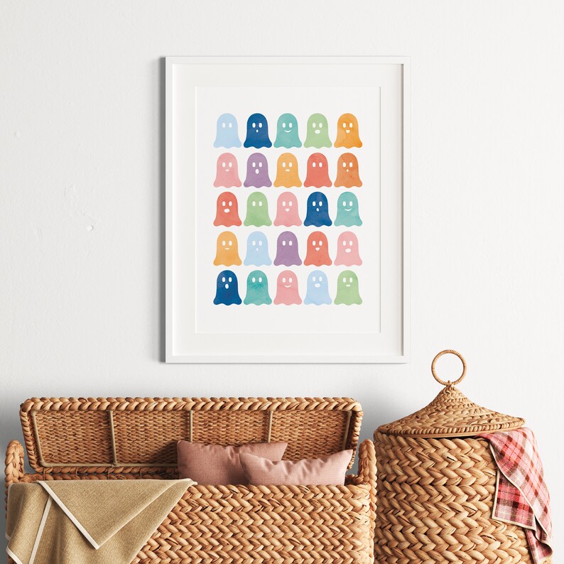 Rainbow Ghost Poster, Halloween Nursery Print, Cute Ghost Baby Playroom, Rainbow Boo Print, Seasonal Prints, Spooky Season, DIGITAL DOWNLOAD.