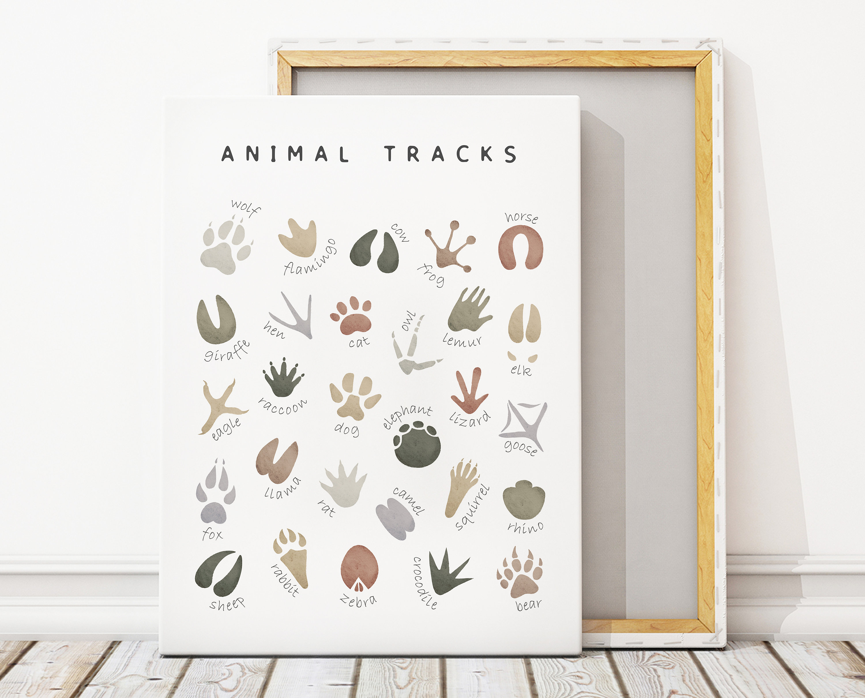 Animal Tracks Poster, Neutral Nursery Wall Decor, Playroom Poster, Montessori Educational Posters, Woodland Nursery Decor, DIGITAL DOWNLOAD