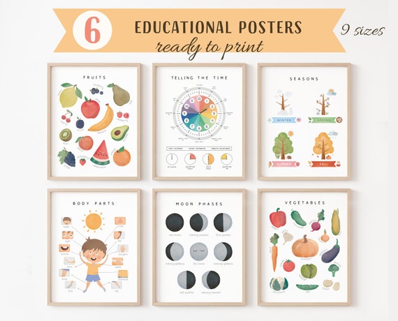 Educational Printables, Montessori Classroom, Kids Wall Art, Learning  Posters, Set of 8, Home School, Playroom Wall Art, Digital Download 