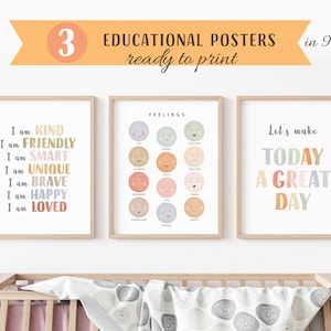 Set Lernposter, 3 Homeschool Drucke, Montessori Klassenzimmer Dekor, Neutrale Kinder Dekor, KinderZimmer Dekor, Digitaler Download