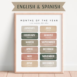 Bilingual Spanish Educational Poster, Playroom Educational Poster, English to Spanish, Spanish Classroom, Learning Poster, Digital Download