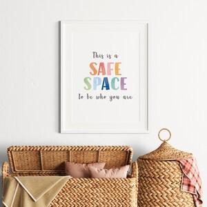 This Is A Safe Space Poster, Rainbow Classroom Wall Decor, Playroom Sign, School Counselor, Therapy Office Decor, DIGITAL DOWNLOAD.
