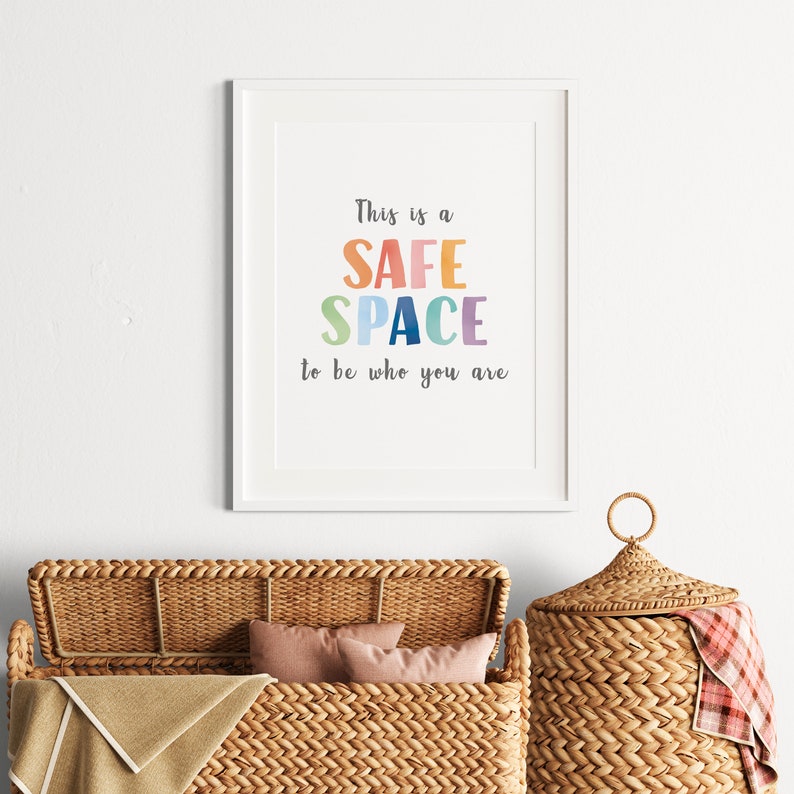 This Is A Safe Space Poster, Rainbow Classroom Wall Decor, Playroom Sign, School Counselor, Therapy Office Decor, DIGITAL DOWNLOAD.