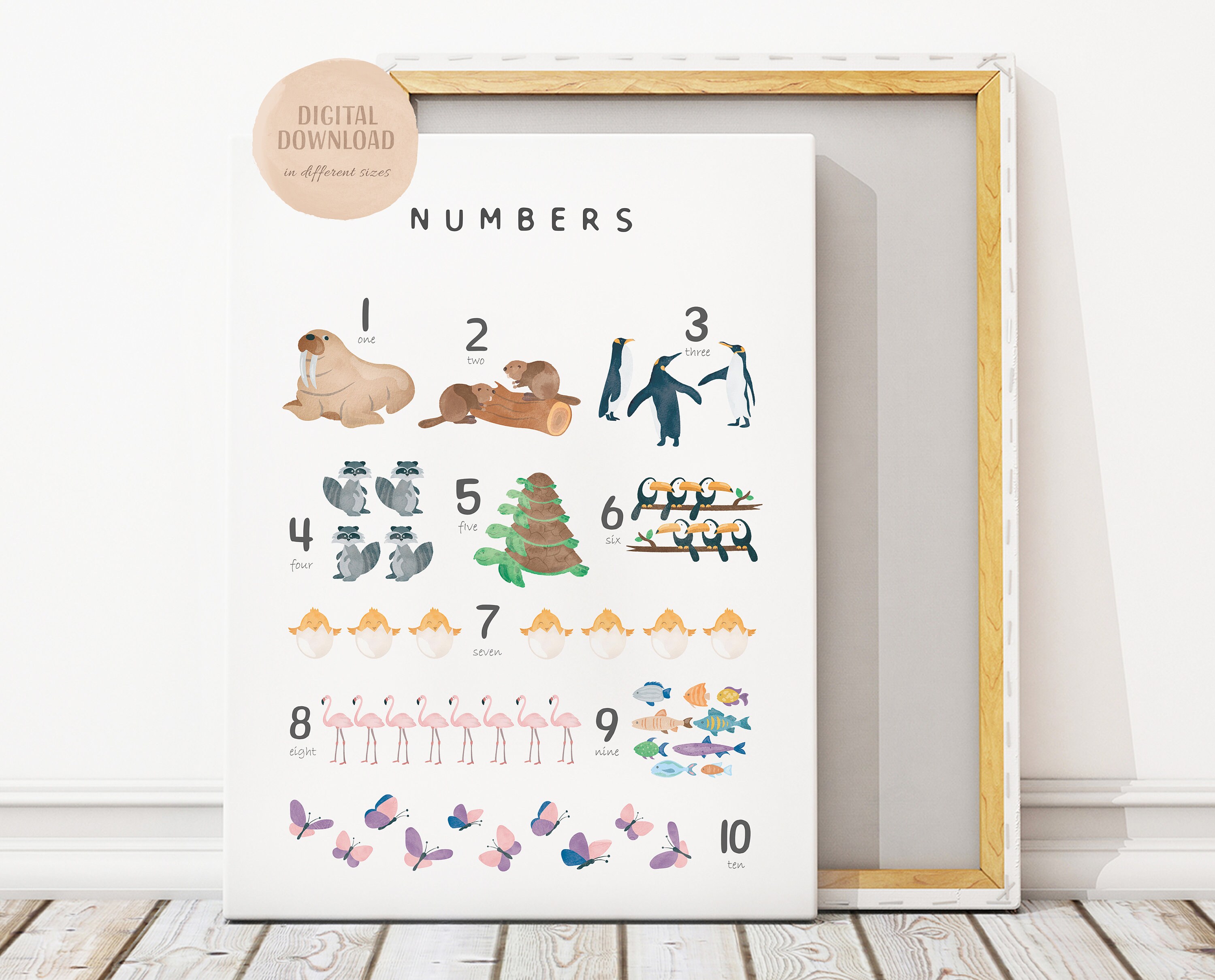 Animal Numbers Poster, Counting Poster, Numbers 1 to 10, Printable Wall ...