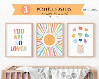 Set Of Positive Posters, 3 Homeschool Prints, Montessori Classroom Decor, Neutral Kids Decor, Toddler Playroom Decor, Digital Download