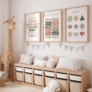 Set of 8 Neutral Educational Posters, Earth Tone Learning Printables ...