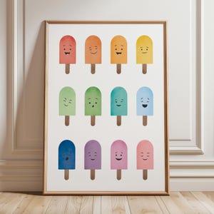 Decoração de parede de sala de jogos com arco-íris, impressão de quarto de criança, decoração de quarto de bebê, pôster de sorvete, pôster de sentimentos, decoração de berçário com arco-íris, download digital