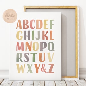 Alphabet Poster, Educational Poster, ABC Print, Nursery Alphabet Printable Wall Art, Watercolor Alphabet, Digital Download