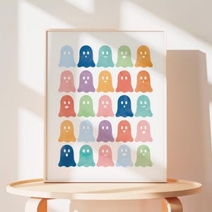 Rainbow Ghost Poster, Halloween Nursery Print, Cute Ghost Baby Playroom, Rainbow Boo Print, Seasonal Prints, Spooky Season, DIGITAL DOWNLOAD.