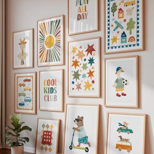 Playroom Wall Art Set of 11 Prints, Boys Room Decor, Kids Gallery Wall Decor, Rainbow Nursery Art, Transport Posters, Digital Download, N22