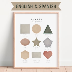 Bilingual Spanish Educational Poster, Playroom Educational Poster, English to Spanish, Spanish Classroom, Learning Poster, Digital Download