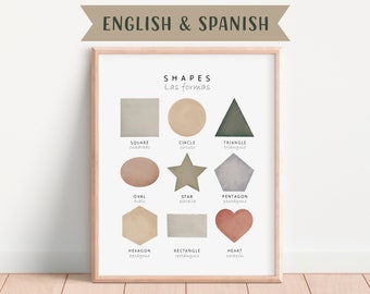 Bilingual Spanish Educational Poster, Playroom Educational Poster, English to Spanish, Spanish Classroom, Learning Poster, Digital Download