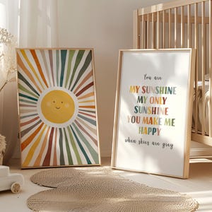 Set of 2 Rainbow Playroom Posters, Sun Nursery Poster, You Are My Sunshine Poster, Watercolor Nursery Wall Decor, Cute Sun, Digital Download