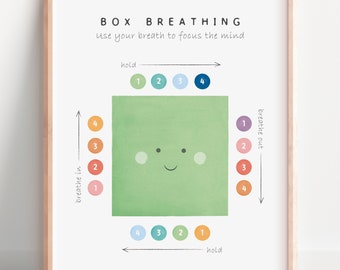 Box Breathing Poster, Growth Mindset, Mental Health, School Counselor, Calming Corner, Therapy Office Decor, CBT, Anxiety, DIGITAL DOWNLOAD