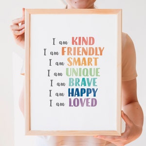 Arte de pared de afirmación positiva para niños, cartel de afirmaciones diarias, sala de juegos positiva, arte de pared imprimible, cartel motivacional, DESCARGA DIGITAL
