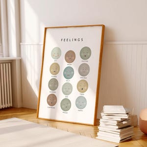 Feelings Chart Poster for Kids, Emotions Faces Art, Neutral Earth Tones Nursery Print, Social Emotional Learning Chart, Digital Download image 3