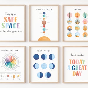Set Of Educational Posters, 6 Homeschool Prints, Montessori Classroom Decor, Rainbow Kids Decor, Toddler Playroom Decor, Digital Download