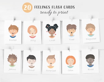 Feelings Flash Cards, Emotions Chart, Montessori Materials, Homeschool Printables, Rainbow Emotions Chart, Digital Download