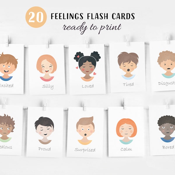 Feelings Flash Cards, Emotions Chart, Montessori Materials, Homeschool Printables, Rainbow Emotions Chart, Digital Download