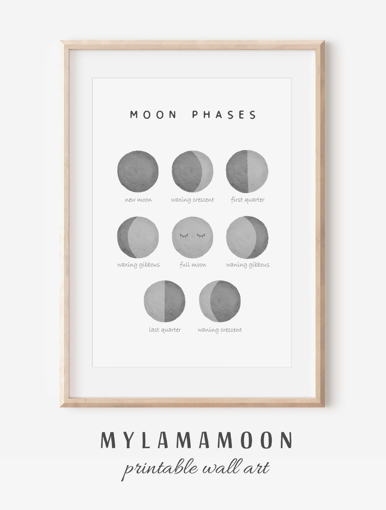 Moon Phases Print, Neutral Nursery, Educational Kids Poster, Printable Wall Art, Homeschooling, Teaching Resource, Digital Download image 8