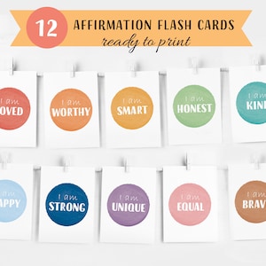 12 cartões flash de afirmação | Cartões Flash Montessori | Cartões pré-escolares | Cartões educacionais para impressão do arco-íris | Download instantâneo