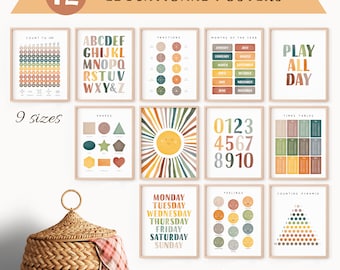 Educational Posters, Homeschool Bundle, Montessori Classroom, Toddler Playroom, Neutral Kids Nursery, Boho Playroom, Digital Download, N35