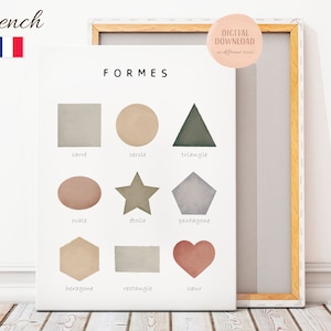 Französisches Lernposter, Französisches Klassenzimmer Ausdrucke, Formen Poster, Spielzimmer Poster, Lernen Poster, digitaler Download