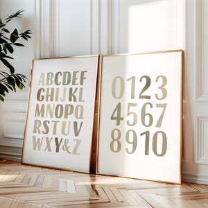 Educational Posters, Green Alphabet Poster, Watercolor Numbers Print, Playroom Posters, Nursery Wall Decor, Homeschooling, Digital Download