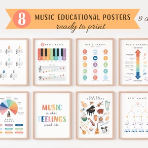 Satz Musikpädagogische Poster, Musiktheorie-Poster, Montessori-Klassenzimmerdekoration, Regenbogen-Kinderdekoration, digitaler Download