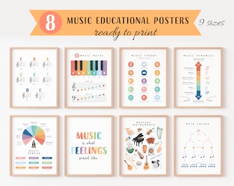 Satz Musikpädagogische Poster, Musiktheorie-Poster, Montessori-Klassenzimmerdekoration, Regenbogen-Kinderdekoration, digitaler Download