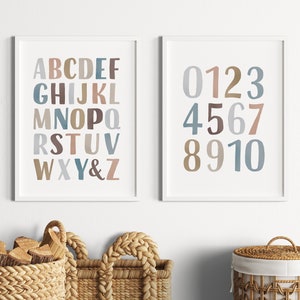 Ensemble de 2 affiches éducatives, décor de classe Montessori, affiche ABC neutre, impressions d’école à la maison, salle de jeux pour tout-petits, téléchargement numérique
