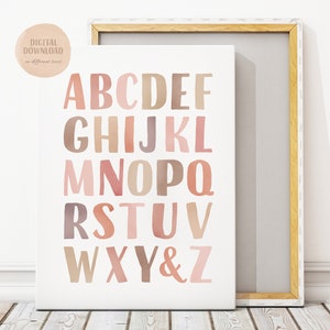 Neutral Alphabet Poster, Watercolour Alphabet, ABC Print, Nursery Alphabet Printable Wall Art, Educational Wall Art, Digital Download