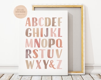 Neutral Alphabet Poster, Watercolour Alphabet, ABC Print, Nursery Alphabet Printable Wall Art, Educational Wall Art, Digital Download