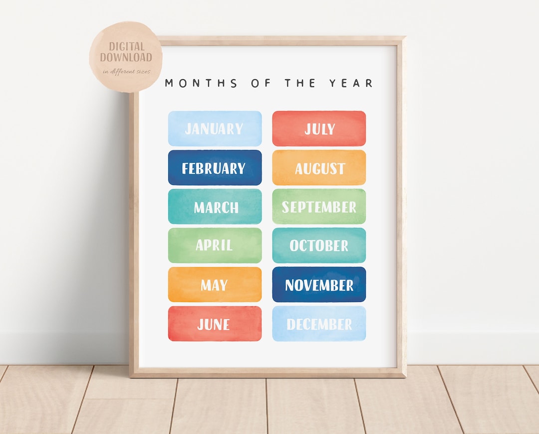 Rainbow Months of the Year Poster, Playroom Educational Poster, Rainbow ...