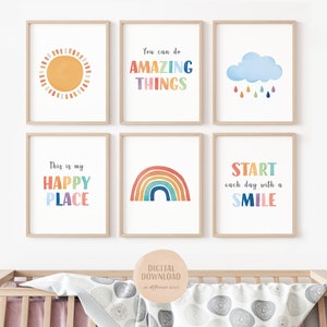 Set Of 6 Positive Posters, Inspirational Positive Motivational Prints, 6 Homeschool Prints, Toddler Playroom Decor, Digital Download