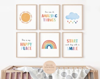 Set di 6 poster positivi, stampe motivazionali e di ispirazione, 6 stampe per l'homeschooling, decorazioni per la stanza dei giochi dei bambini, download digitale.