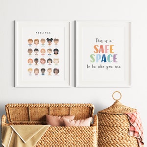 2 carteles de aula de esquina calmante, paquete de gráficos de sentimientos, arte de pared educativo, gráfico de emociones del arco iris, descarga digital