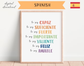 Arte mural con afirmaciones positivas para niños, póster de afirmaciones diarias, sala de juegos positiva, arte mural imprimible, póster motivacional, descarga digital
