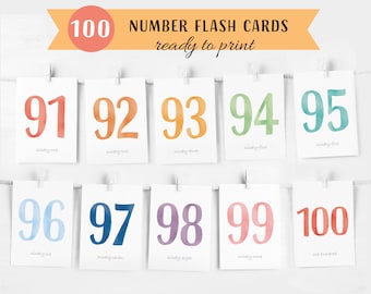Number Flash Cards 1-100, Count to 100, Preschool Counting Flash Cards, Number Cards 1-100, Montessori Flash Cards, Instant Download